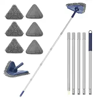 Walmart JEHONN Triangle Wall Mop Dusters with 6 Replacement Microfiber Chenille Pads (Blue) offer