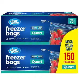 Walmart Clearware 1 Qt Freezer Bags, Double Zipper Seal - 150 Count, 2 Pack offer