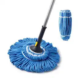 Walmart Yocada Twist Mop with 57 Iron Pole Easily Wringing for Wet Dry Use Total 2 Replacement Heads, Blue offer