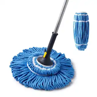 Walmart Yocada Twist Mop with 57 Iron Pole Easily Wringing for Wet Dry Use Total 2 Replacement Heads, Blue offer