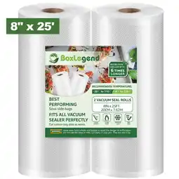 Walmart BoxLegend 8''x25' Vacuum Sealer Bags (2 Rolls), Vacuum Seal Rolls Food Saver Bags for Sealer, Clear offer