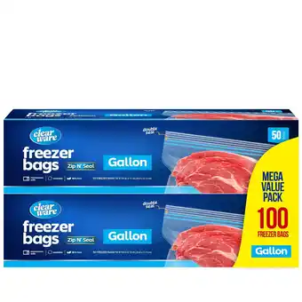 Walmart Clearware 1 Gallon Freezer Bags, Double Zipper Seal - 100 Count, 2 Pack offer