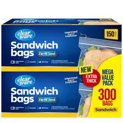 Walmart Clearware Zipper Top Sandwich Bags, 300 Count, 2 Pack offer