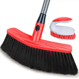 Walmart SUGARDAY Push Broom Indoor Outdoor Scrub Brush Set 47'' Adjustable Long Handle Plastic, Red offer