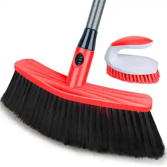 Walmart SUGARDAY Push Broom Indoor Outdoor Scrub Brush Set 47'' Adjustable Long Handle Plastic, Red offer