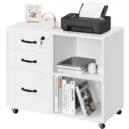 Walmart Alden Design Mobile Vintage File Cabinet with 3-Drawer for Home and Office, White offer