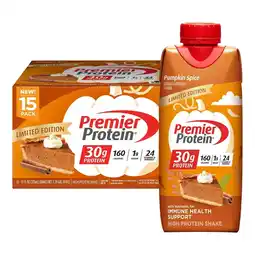 Walmart Premier Protein High Protein Shake Pumpkin Spice 11 Fluid Ounce (Pack of 15) offer