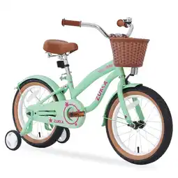 Walmart Zukka Kids Bike 16 inch Coaster Brake with Training Wheels Woven Basket for 4-7 Years Girls Green offer