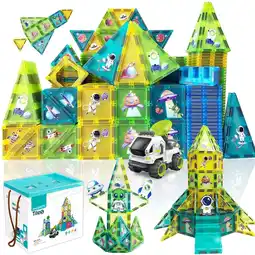 Walmart BUBUQE Magnetic Tiles Building Block Space Construction Educational Toy for Boys Girls Kids offer