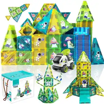 Walmart BUBUQE Magnetic Tiles Building Block Space Construction Educational Toy for Boys Girls Kids offer