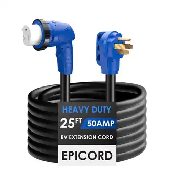 Walmart EPICORD 25ft 50amps RV Extension Cord with 90 Degree Angle Twist Lock,Plug W/Handles with Indicator offer