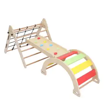 Walmart Indoor Gym Playset, 3 in 1 Wooden Climbing Toys, Triangle Folding Climbing offer