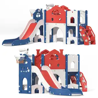 Walmart NBTiger Multi-functional Kids Slide Playset, Red and Blue, for Ages 2-6, Indoor/Outdoor offer