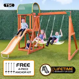 Walmart The Swing Company North Star Wooden Swing Set with 6' Slide and LED Light up Swing Seats offer