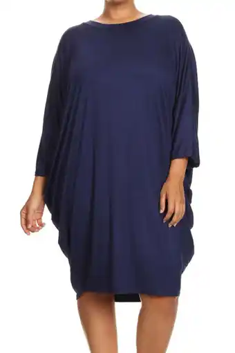 Walmart Women's Plus Size Casual Solid Loose Fit 3/4 Sleeve Dolman Sleeve Midi Dress offer