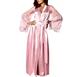 Walmart Zpanxa Womens Bathrobe Casual Long Lace Pajamas Satin Silk Nightgowns Household Clothing Pink L offer