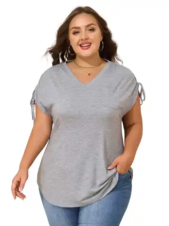 Walmart LapaPlus XL-6XL Plus Size Tops Short Sleeve V Neck Pocket Blouse T-shirt for Women offer