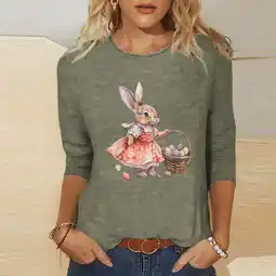 Walmart Idoravan Easter Clearance Women's Fashion Printed T-shirt 3/4 Sleeves Blouse Round Neck Casual Tops offer