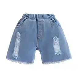 Walmart Girls Shorts Kids Solid Color Summer Casual Ripped Shorts Active With Pockets Girls Jeans Blue offer