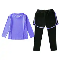 Walmart Child Girls Yoga Athletic Leggings Training Set, Kids Gym Activewear Set Purple 3 Years-4 Years offer