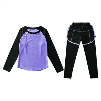 Walmart Child Girls Yoga Athletic Leggings Training Set, Kids Gym Activewear Set Purple 3 Years-4 Years offer