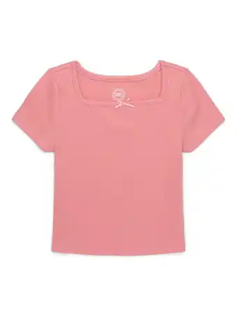 Walmart Wonder Nation Girls Square Neck Top with Short Sleeves, Sizes 4-18 offer