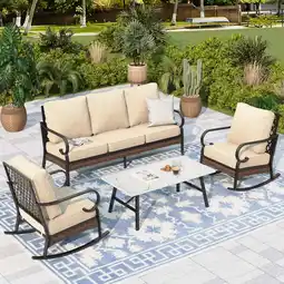 Walmart Sophia & William 5 Seat Patio Conversation Set,Outdoor Furniture Set with Rocking Chairs, Beige offer