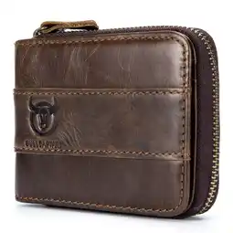 Walmart BULLCAPTAIN Men's Leather Bifold Zipper Wallet - Versatile Travel Purse Pouch Gift offer