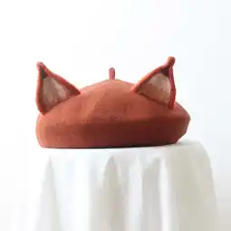 Walmart Cute Fox Ear Beret Casual Warm Painter Hat Handmade Beret Honey color offer