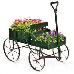 Walmart Gymax Garden Plant Planter Wooden Wagon Planter W/ Wheel Garden Yard Green offer