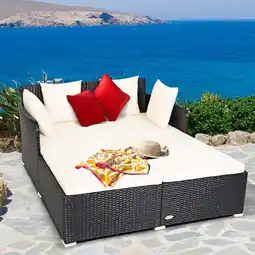 Walmart Costway Outdoor Patio Rattan Daybed Pillows Cushioned Sofa Furniture Beige offer