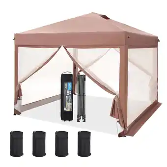 Walmart Alpha Joy 10' x 10' Pop up Canopy with Netting Portable Outdoor Event Canopy with Roller Bag, Brown offer