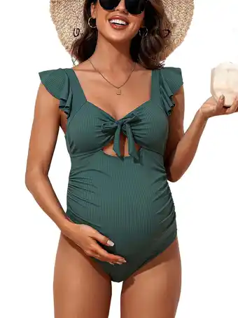 Walmart Sociala Square Neck Maternity Bathing Suit Cutout Modest One Piece Pregnancy Swimsuit offer