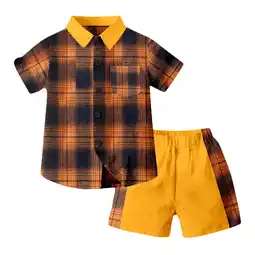 Walmart Toddler Boys Girls Short Sleeve Patchwork Plaid Prints T Shirt Tops Shorts Gentleman Outfits offer