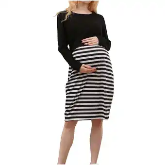 Walmart Miluxas Women's Long Sleeve Maternity Dress Clearance Patchwork Pregnancy Clothes Black 10(XL) offer