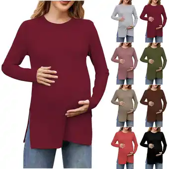 Walmart Miluxas Women's Maternity Shirts Clearance Side Split Long Sleeve Pregnancy Tops Clothes Wine 10(XL) offer