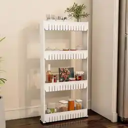 Walmart Everyday Home Mobile Plastic Shelving Unit Organizer, 4 Storage Baskets, Slim Slide Out Pantry offer