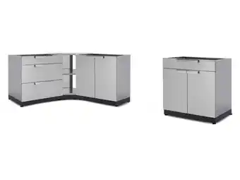 Walmart Outdoor Kitchen Stainless Steel 4 Piece Cabinet Set with Corner Shelf, 2-Door, 3-Drawer, Bar Cabinet offer