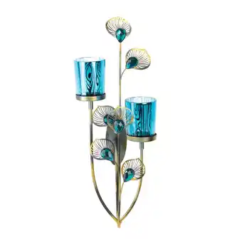 Walmart Zingz & Thingz Peacock Plume Candle Wall Sconce - 14.5 - Blue and Gold offer