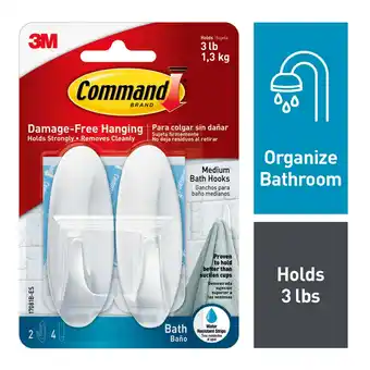 Walmart Command Designer Bath Hooks, Medium, White, 2 Wall Hooks, Bathroom Organization offer