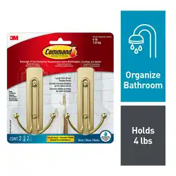 Walmart Command Bath Large Brass Finish Double Hook 2 Pack offer