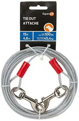 Walmart Aspen Pet Heavy Duty Dog Tie-Out Galavanized Steel Cable, 15' Long for Dogs Up To 100 lb, Silver offer