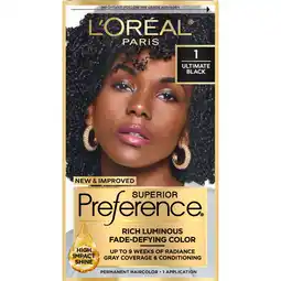 Walmart L'Oreal Paris Superior Preference Permanent Fade-Defying Hair Color, 1.0 Ultimate Black, 1 Kit offer