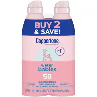 Walmart Coppertone Water Babies Sunscreen Spray, Infant, SPF 50, 2 Cans, 12 oz offer