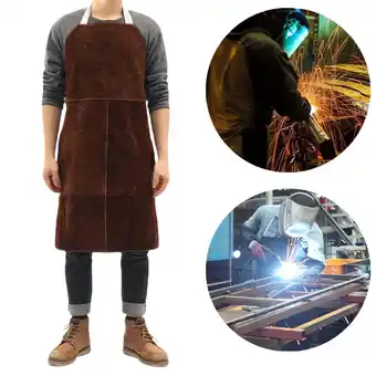 Walmart IAJXWI 23.6 x 35.4 Leather Welding Apron - Brown- Heat Flame Resistant - Fits Most Sizes offer