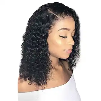 Walmart yelldesk Deals Natural Lace Wigs Brazilian Human Hair Short Curly Wavy Lace Front Wigs offer