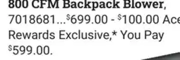 Ace Hardware 800 CFM Backpack Blower offer