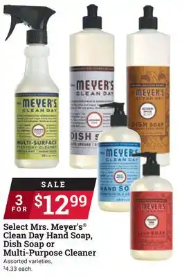 Ace Hardware Select Mrs. Meyer's Clean Day Hand Soap, Dish Soap or Multi-Purpose Cleaner offer