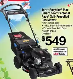 Ace Hardware Toro Recycler Max SmartStow Personal Pace Self-Propelled Gas Mower offer