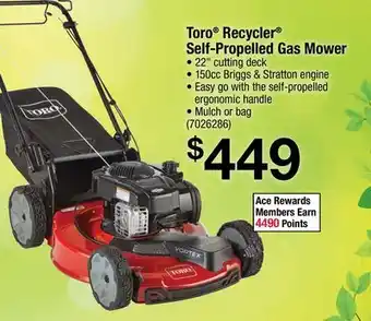 Ace Hardware Toro Recycler Self-Propelled Gas Mower offer